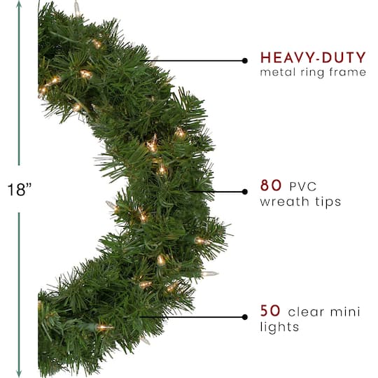 18" Pre-Lit Deluxe Windsor Pine Christmas Wreath, Clear Lights